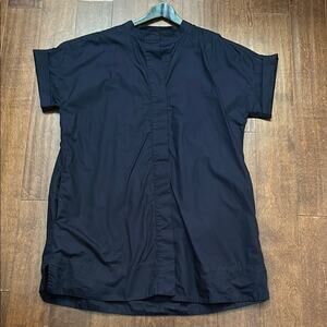 Quince 100% Organic Cotton Short Sleeve ShirtDress in Dark Navy Blue, Size XL